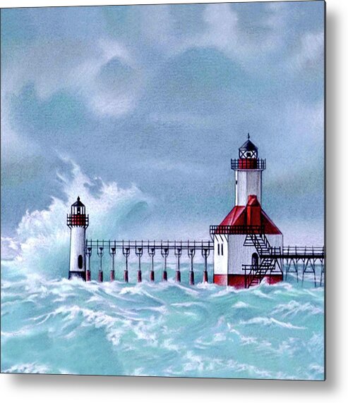 Lighthouse Metal Print featuring the painting North Pier Light by Pamela Kirkham