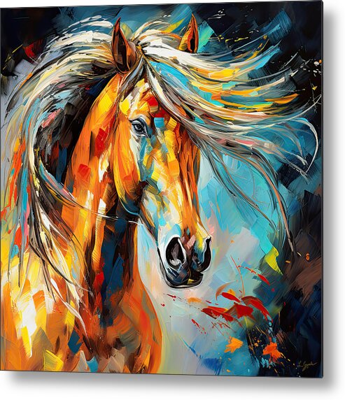Colorful Horse Paintings Metal Print featuring the painting Not Your Ordinary- Colorful Horse- White And Brown Paintings by Lourry Legarde