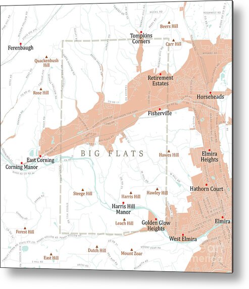 New York State Metal Print featuring the digital art NY Chemung Big Flats Vector Road Map by Frank Ramspott