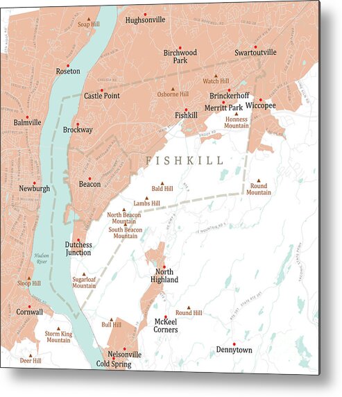 New York State Metal Print featuring the digital art NY Dutchess Fishkill Vector Road Map by Frank Ramspott