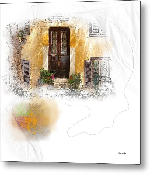 Golden Metal Print featuring the mixed media Oasis An Urban Courtyard by Moira Law