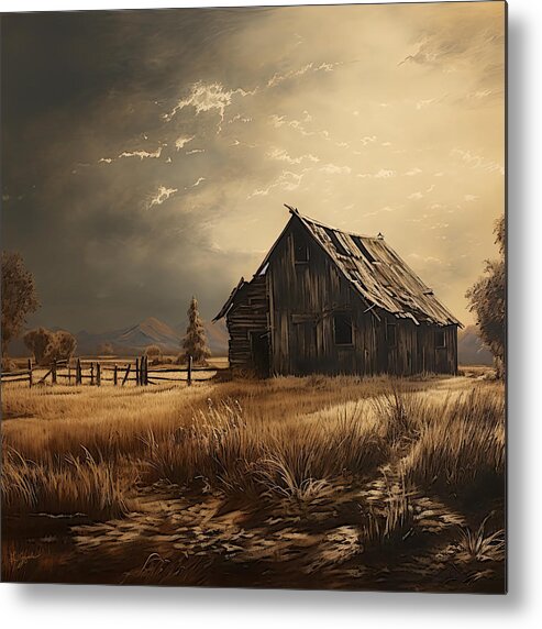 Old Barn Metal Print featuring the painting Old But Stately -Old Barn Artwork by Lourry Legarde
