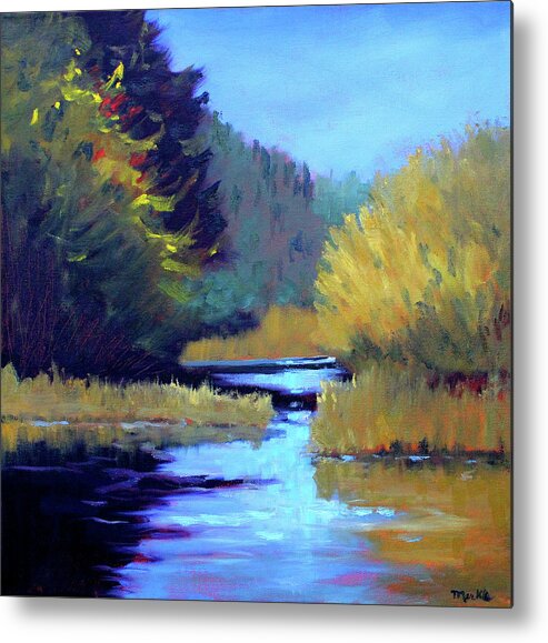 River Landscape Metal Print featuring the painting On the River by Nancy Merkle