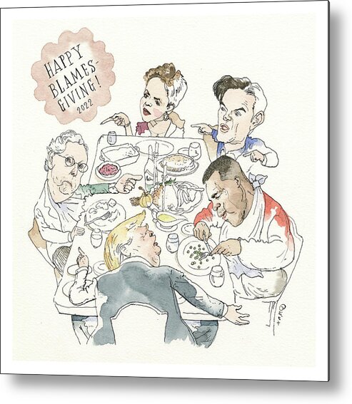 Once A Year We Gather And Blame Those Most Deserving Metal Print featuring the painting Once A Year We Gather and Blame Those Most Deserving by Barry Blitt