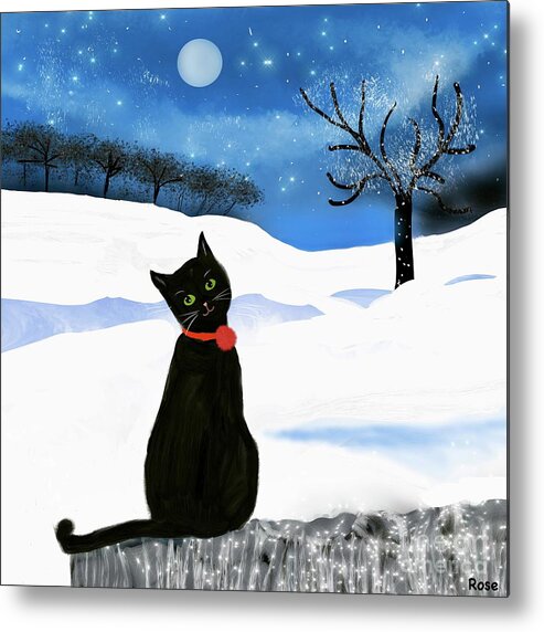 Black Cat Metal Print featuring the digital art One winters night by Elaine Hayward