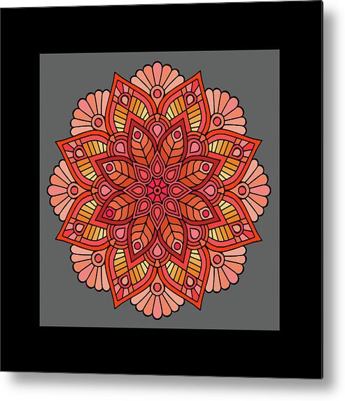 Orange Metal Print featuring the digital art Orange Grey Tones Mandala by G Lamar Yancy