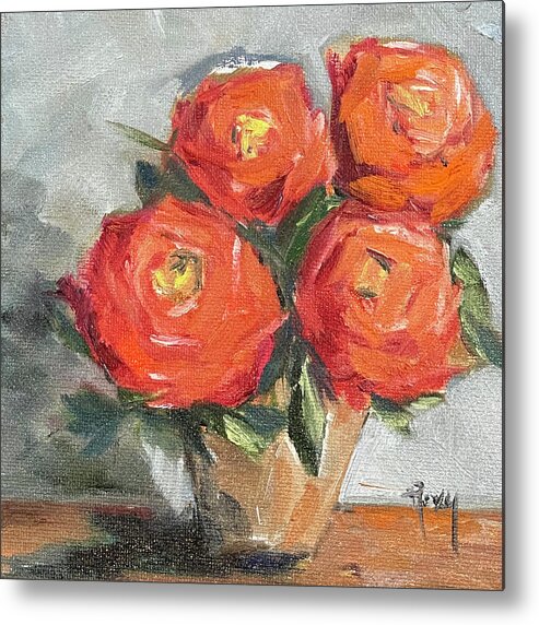Roses Metal Print featuring the painting Orange Roses by Roxy Rich