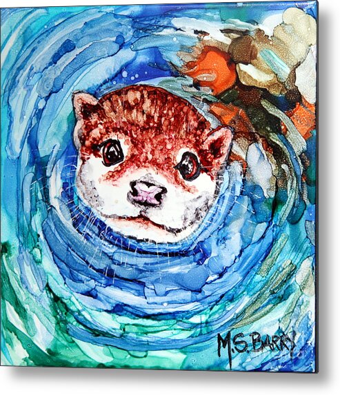 Alcohol Inks Metal Print featuring the painting Otter by Maria Barry