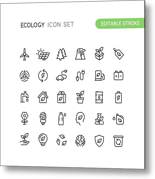 Environmental Conservation Metal Print featuring the drawing Outline Nature Ecology Icons Editable Stroke by Bounward