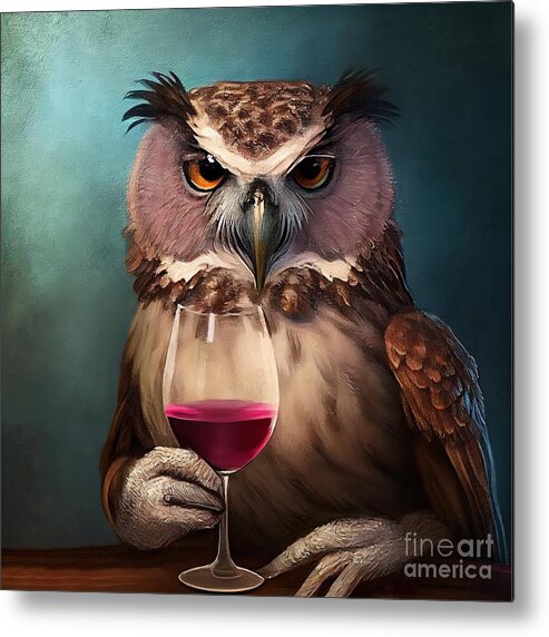 Nature Metal Print featuring the painting Owl Having Drink by N Akkash