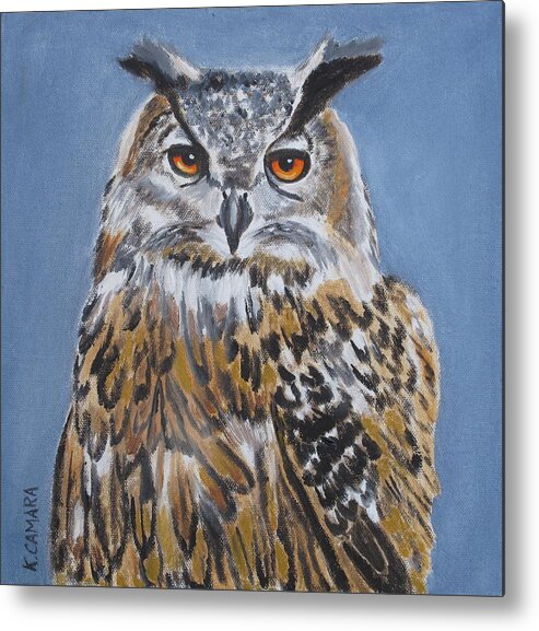 Pets Metal Print featuring the painting Owl Orange Eyes by Kathie Camara