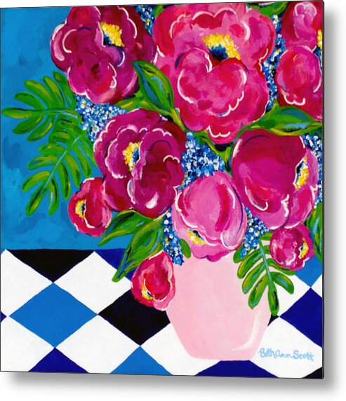 Floral Metal Print featuring the painting Pale Pink Vase by Beth Ann Scott