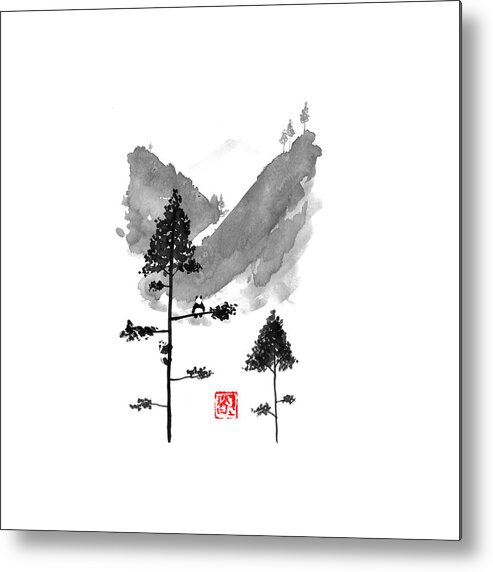  Sumie Metal Print featuring the drawing Pandas Dream by Pechane Sumie