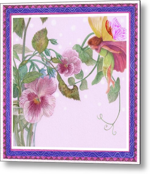 Flower Fairy Metal Print featuring the painting Pansy Flower Fairy by Judith Cheng