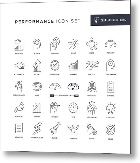 New Business Metal Print featuring the drawing Performance Editable Stroke Line Icons by Enis Aksoy