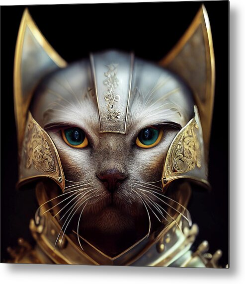 Warriors Metal Print featuring the digital art Persephone the Silver Cat Warrior Princess by Peggy Collins