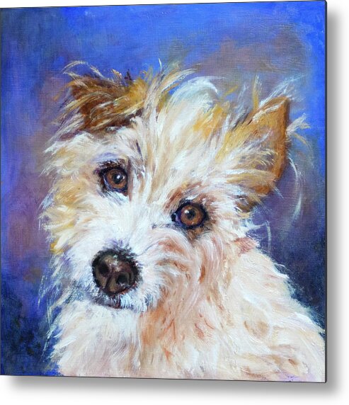 Pet Dog Jack Russel Portrait Fluffy Doggie Metal Print featuring the painting Petunia by Florine Duffield