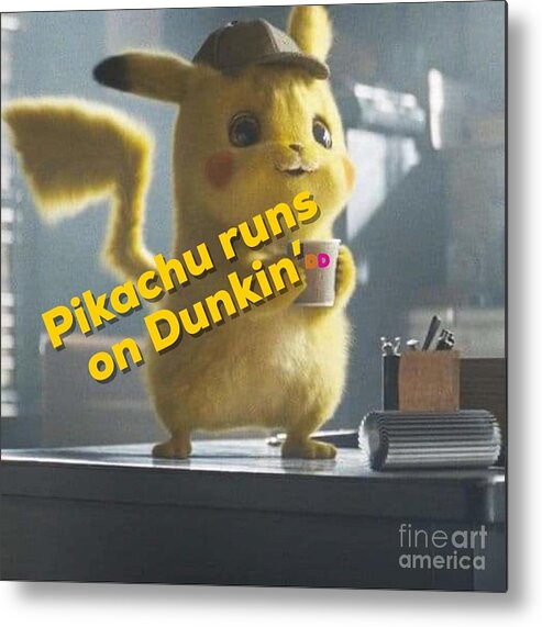 Detective Metal Print featuring the digital art Pikachu Runs on Dunkin by Elena Pratt