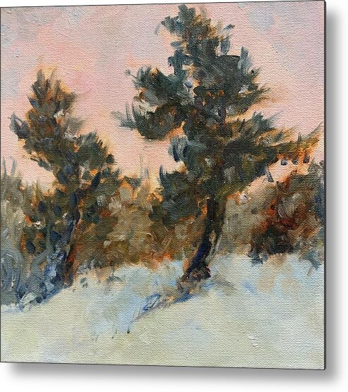 Landscape Metal Print featuring the painting Pines in the Wind by Karen Carmean