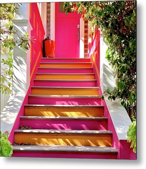  Metal Print featuring the photograph Pink And Orange Stairs square by Julie Gebhardt