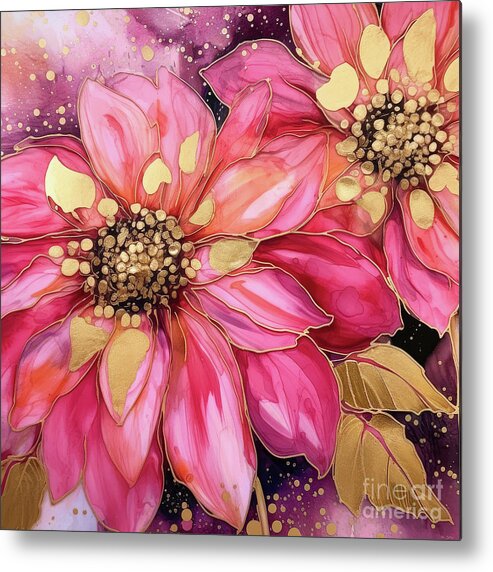Dahlia Flowers Metal Print featuring the painting Pink Crush by Tina LeCour