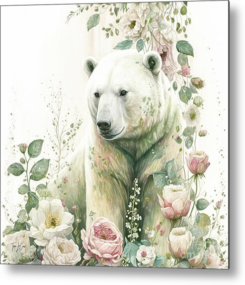 Polar Bear Metal Print featuring the painting Pink Rose Polar Bear 2 by Tina LeCour