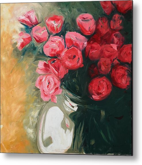 Painting Metal Print featuring the painting Pink Roses by Sheila Romard
