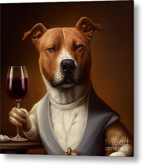 Animal Metal Print featuring the painting Pitbull Dog Having Drink by N Akkash