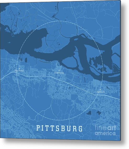 California Metal Print featuring the digital art Pittsburg CA City Vector Road Map Blue Text by Frank Ramspott