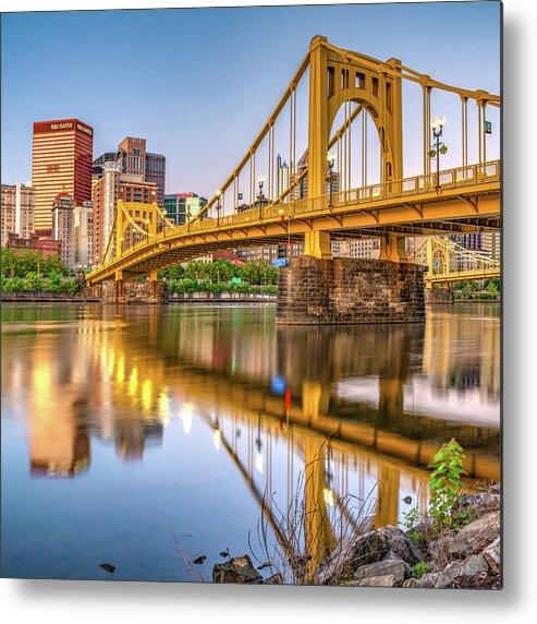 Downtown Pittsburgh Metal Print featuring the photograph Pittsburgh Bridge Over The River by Gregory Ballos