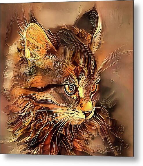 Cat Metal Print featuring the photograph Pixie The Brown Tabby Cat by HH Photography of Florida