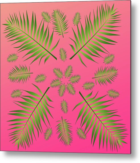 Palm Metal Print featuring the digital art Plethora of Palm Leaves 11 on a Magenta Gradient Background by Ali Baucom