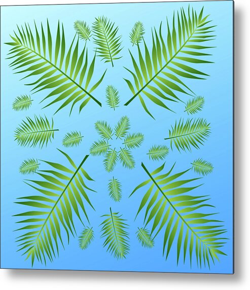 Palm Metal Print featuring the digital art Plethora of Palm Leaves 3 on a Blue Gradient by Ali Baucom