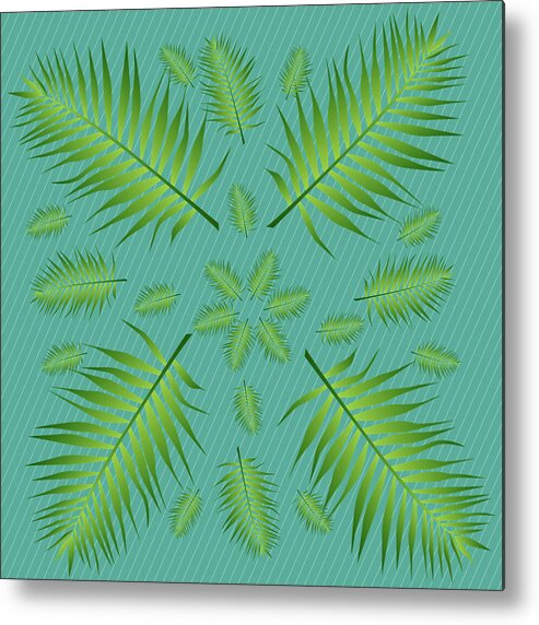Palm Metal Print featuring the digital art Plethora of Palm Leaves 6 on a Diagonal Teal Background by Ali Baucom