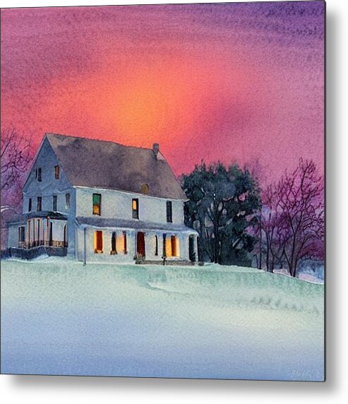 Pompton Plains Metal Print featuring the painting Pompton Plains New Jersey Farmhouse in the Snow by Christopher Lotito