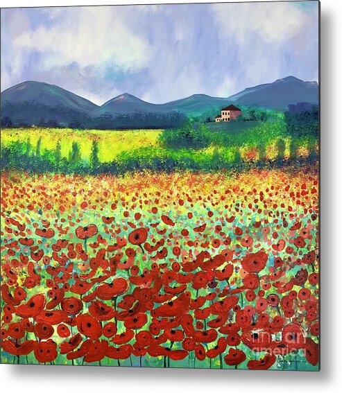 Poppies Metal Print featuring the painting Poppies in Tuscany by Stacey Zimmerman