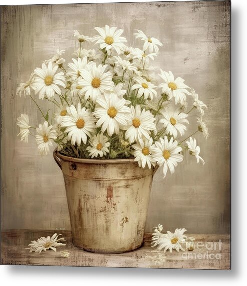 Daisy Flowers Metal Print featuring the painting Potted Daisies by Tina LeCour