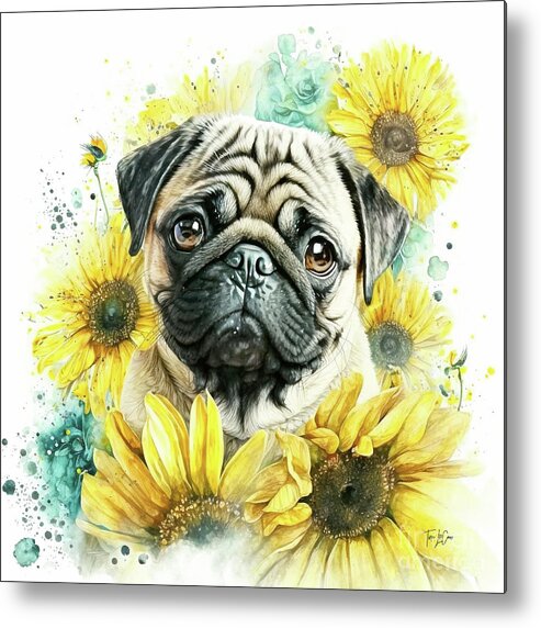 Pug Metal Print featuring the painting Pouty Pug by Tina LeCour