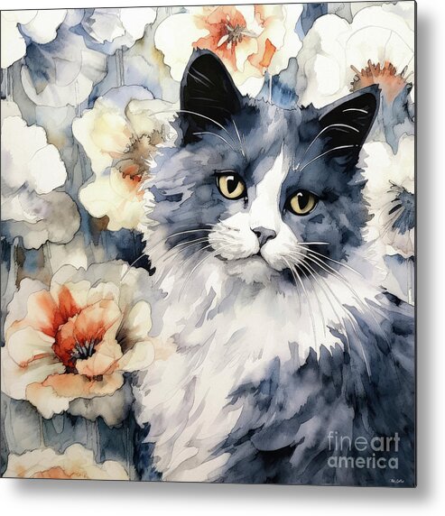 Cat Metal Print featuring the painting Pretty Pebbles by Tina LeCour