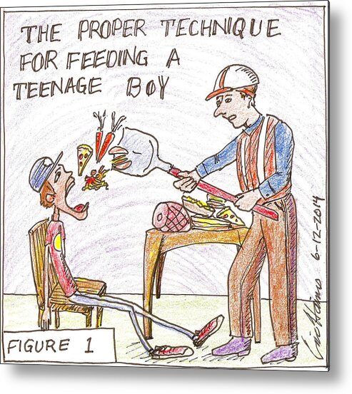 Teenager Metal Print featuring the drawing Proper Technique For Feeding a Teenage Boy by Eric Haines