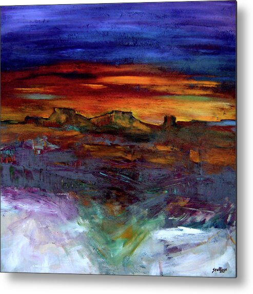 Landscape Metal Print featuring the painting Pruple Sky by Jim Stallings