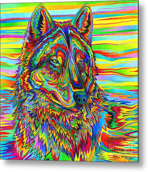 Psychedelic Metal Print featuring the drawing Psychedelic Wolf by Rebecca Wang