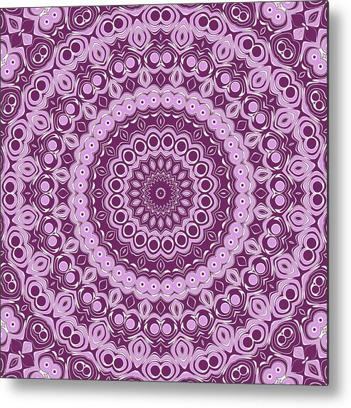 Violet Metal Print featuring the digital art Purple and Lavender Mandala Kaleidoscope Medallion Flower by Mercury McCutcheon