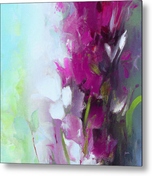 Abstract Metal Print featuring the painting Purple And White Abstract Flowers - Abstract Floral Painting #31 by iAbstractArt