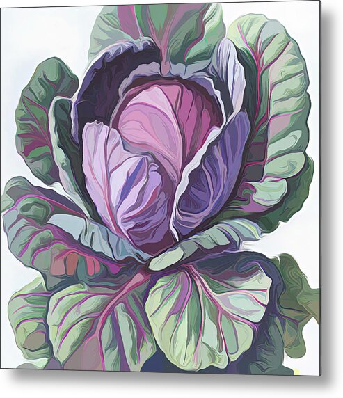 Purple Cabbage Metal Print featuring the digital art Purple Cabbage painting by Cathy Anderson