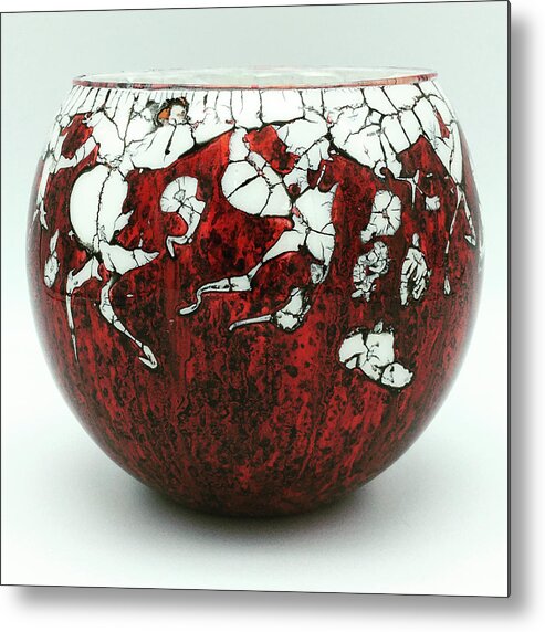 Red Metal Print featuring the mixed media Red and White Glass Bowl by Christopher Schranck