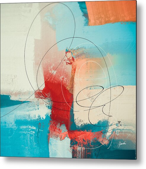 Red Metal Print featuring the painting Red Blue And Beige Modern Abstract Painting by iAbstractArt