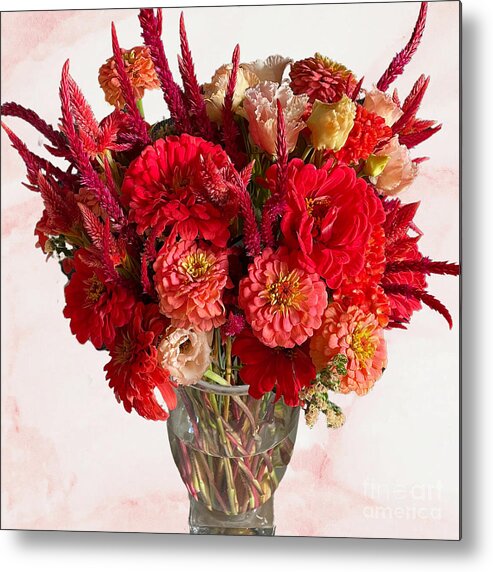 Red Flowers In Vase Metal Print featuring the photograph Red Flowers in Vase by Carol Groenen