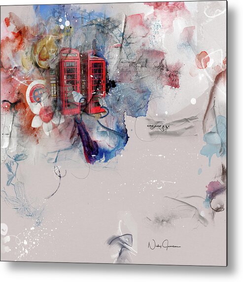 London Metal Print featuring the mixed media Red Phones at Charing Cross by Nicky Jameson