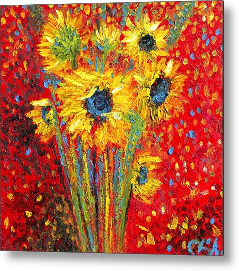  Metal Print featuring the painting Red Sunflowers by Chiara Magni
